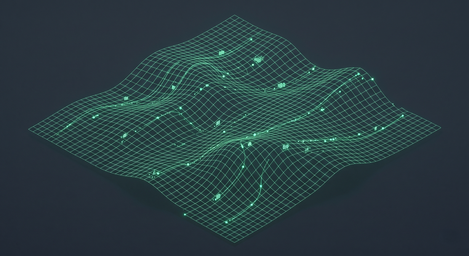 Schematic Abstract wireframe of Warping Volatility Surface